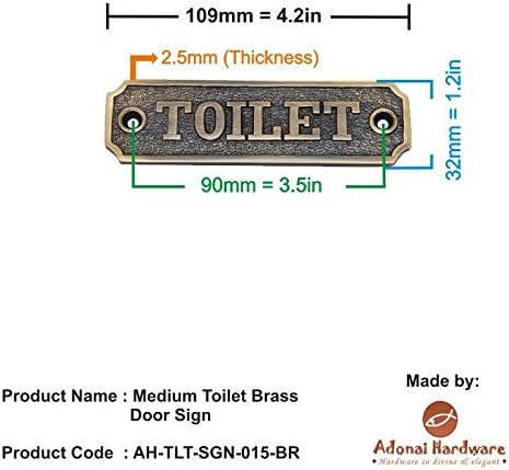 Adonai Hardware Medium "TOILET" Brass Door Sign - Antique Brass