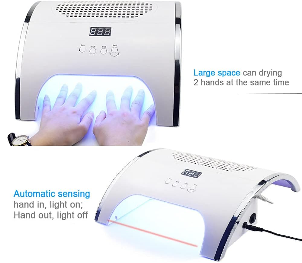 Nail Dust Collector,80W 2 in 1 Nail Dust Collector Nail Art Lamp Vacuum Cleaner Manicure Pedicure Extractor Tool Salon Art Nail Dryer Equipment,White