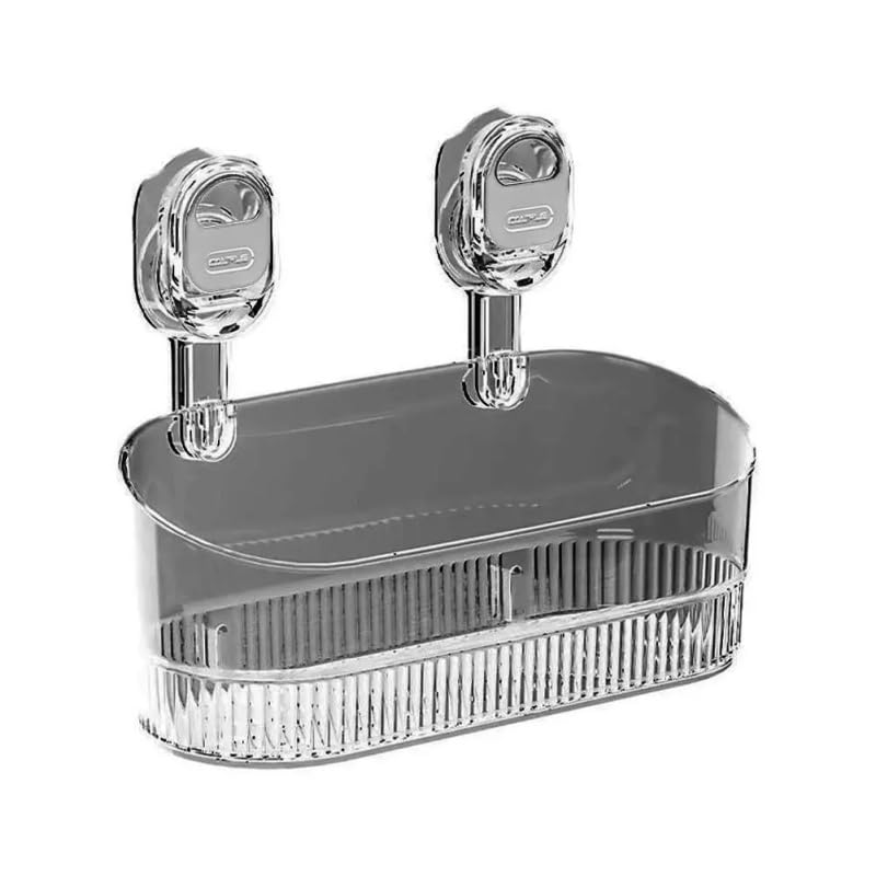 New No-Drill Bathroom Suction Storage Box - Multi-Functional Wall-Mounted Shelf for Convenient Organization (Gray)