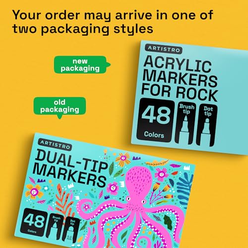 Image of ARTISTRO 48 Rock Acrylic Paint Markers - Rock Painting Kit for Arts & Crafts - Dual Tip Acrylic Paint Pens