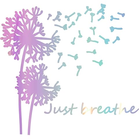 THE BANGLES Just Breathe Quotes Dandelion Flowers Silhouette (Holographic Opal Purple) (Set of 2) Premium Waterproof Vinyl Decal Stickers Laptop Phone Helmet Car Window Bumper Mug Tuber Cup Door Wall