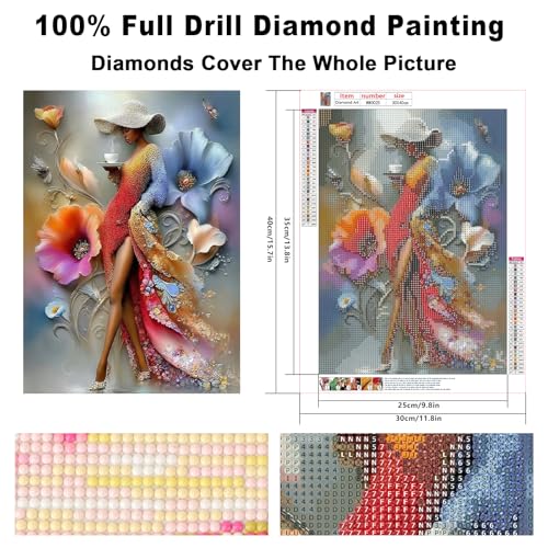 Image of AiYuanzsh Diamond Art Painting Kits for Adults, Elegant Lady 5D Diamond Painting Dots Art Kits for Adults Beginner, Flowers DIY Full Round Gem Crystal Art Paint by Diamond, Home Wall Decor 12x 16 in
