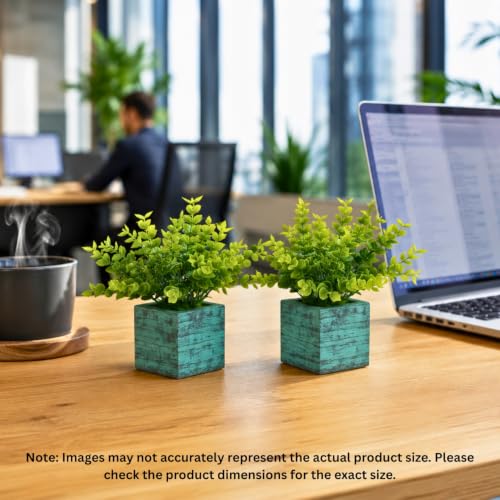 Image of DecoreBugs Artificial Eucalyptus Plant with Plastic Pot (Pack of 2) | 12 cm Height | Mini Potted Plants for Shelf Decor, Home, Office, Living Room, Desk & Table Item Decoration