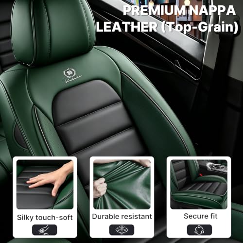 Image of Front Set Car Seat Covers for Jeep Compass 2007-2026, Waterproof Stain-Resistant Seat Cover, Premium Nappa Leather Seat Protectors with Storage Pockets(Luxury 2 Seats /Black&Green)
