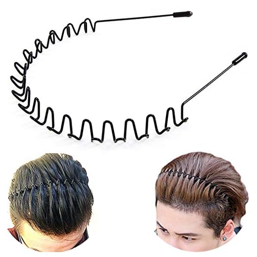 Metal Hair Band for Men Headband Women Hair Bands Men Unisex Black Wavy Spring Outdoor Sports Headbands for Men's Hair Band Hoop Clips Women Accessories Simple Elastic Non Slip Head Band Headwear