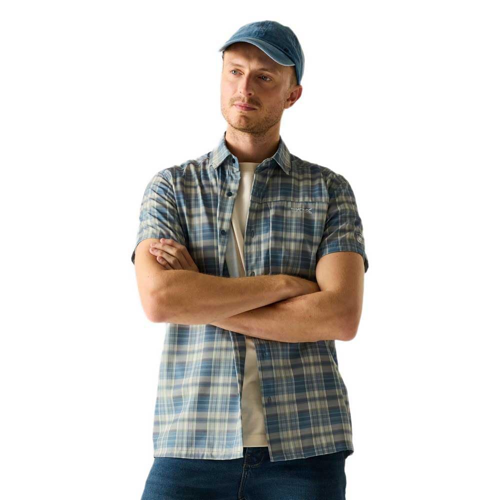 Regatta Men's China Blue Check Anti-Insect Travel Light Short Sleeve Shirt