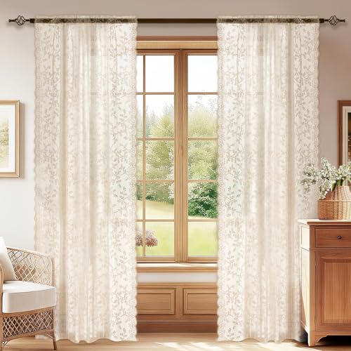 YSTELLAA Cortinas Salon Translucidas 2 Piezas, 70x90cm, Cortinas Dormitorio con Rod Bolsillo, Cortina Ventana Modernas Decorativos, Visillos Dormitorio Suaves, Beige