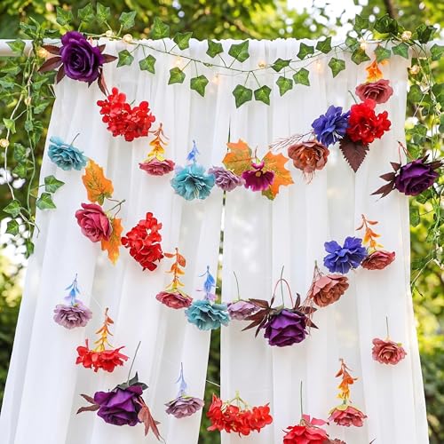 Image of Suncalla 2 Pcs 6.6 ft Artificial Flower Garland Floral Backdrop Arch Fairy Flower Hanging Ceiling Colorful Garland for Wedding Bridal Shower Baby Shower Tea Birthday Backdrop Wall Decor(Dark Color)