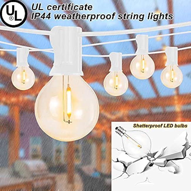 Abeja 50FT G40 LED Globe String Lights, Outdoor Patio String Lights with 50+2 Dimmable Shatterproof Bulbs, Backyard Outdoor Hanging Lights, Bistro Waterproof for Balcony Party Wedding, White Wire