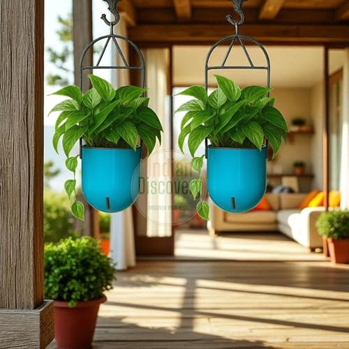 Image of Indian Discovery Self Watering Ceiling Hanging Planter|Hanging /Hooked Flower Pots for Home, Balcony, Garden Decor Flower Pots(6 Pcs, Multicolor,Sphere)|6 Inch UV-Resistant Plastic Plant Pots