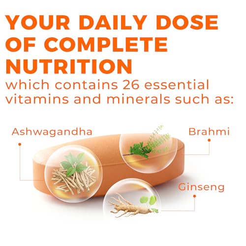 Image of A to Z Daily Multivitamin for Men & Women | 26 Essentials Vitamins & Minerals with Ashwagandha, Brahmi, Ginseng & L-Theanine | Energy, Immunity & Stress Support | 30 Veg Tablets