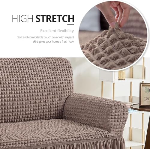 Image of Bails Sofa Cover 1 Seater Fully Covered | Sofa Cover 3 Seater Fully Covered | Sofa Cover 1 Seater | Universal Elastic Bubble Fabric with Frill Sofa Protector Cover (Mouse, 1 Seater)