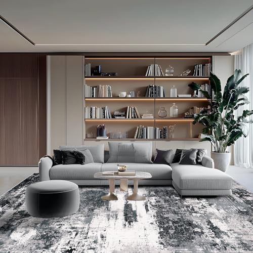 MAST DOO Teppich Wohnzimmer Waschbarer, Moderner Kurzflor Teppich Großer, Abstrakte Schlafzimmer Teppiche Waschbar rutschfest Design für Esszimmer Büro Bereich Dekor Schwarz Weiss Größe 160x230cm