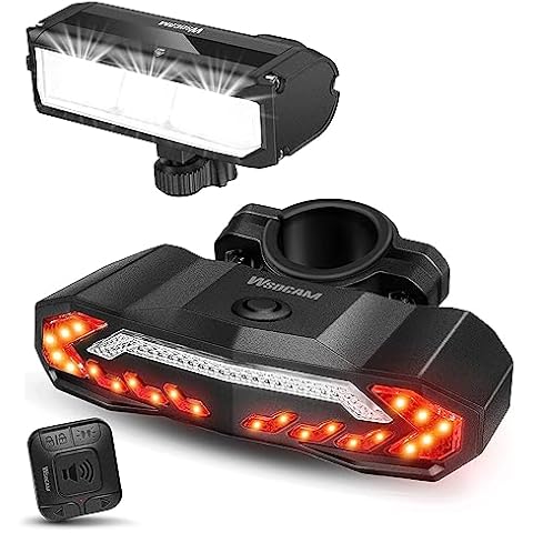 WSDCAM Bike Light Set with Bike Horn Alarm, Remote Control Bike Tail Light with Turn Signals and Brake Light Bike Alarm Horn, Bike Headlight for Night Riding, Rechargeable Rear and Front Bike Light Cover
