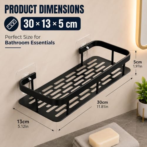 Image of MorivaHomes Self-Adhesive Bathroom Shelf for Wall Shelf Organizer Wall Mounted Bathroom Shelves Rack Holder Stand for Bathroom Accessories Organiser Without Drill (Black, Pack of 2)