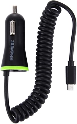 Cargador de coche para iPhone Xs/XR/XS Max, Galaxy S9, LG, Nexus, HTC, puertos de carga dual universales de 2,1 A, cable USB de resorte, adaptador de cargador de veh?culo, color negro Cargador de coche para iPhone Xs/XR/XS Max, Galaxy S9, LG, Nexus, HTC, puertos de carga dual universales de 2,1 A, cable USB de resorte, adaptador de cargador de veh?culo, color negro