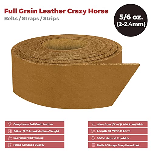 ELW 5-6 oz (2-2.4mm) Tobacco Brown Straps, Belts, Strips 2\" Wide X 72\" Length (5.1cm x 1.83m) Full Grain Leather Crazy Horse Belt Medium DIY Craft, Pet Collars, Blanks, Accessory, Jewelry, Wrapping - Thumbnail 2