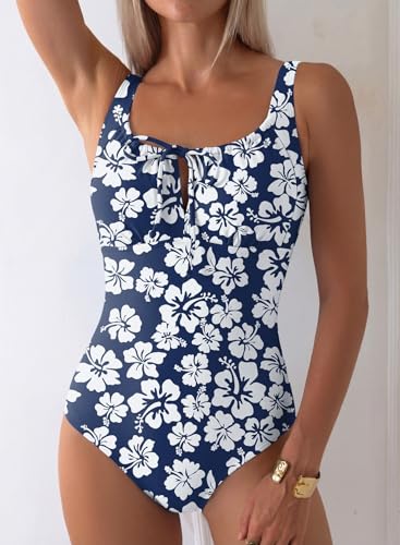 Image of Aleumdr Womens Textured One Piece Swimsuit Tummy Control Bathing Suit Tie Knot Cutout Swimwear