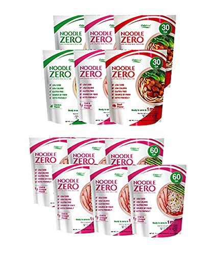 CalolessKonjac Shirataki Noodles 12-Pack Low Calorie Healthy Food Weight Loss (Chicken/Beef/chilli)-Gluten Free, Keto Snacks, Non Gmo, Low Carbs Glucomannan Diabetic Noodle Pasta Flavor Variety Pack