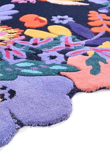 Image of Handmade Tufted Irregular Shape Wool Area Rug Botanical Design, Thick & Soft Carpet for Living Room, Bedroom Hall Room Color Multi Size 6X8 feet (180x240cm)