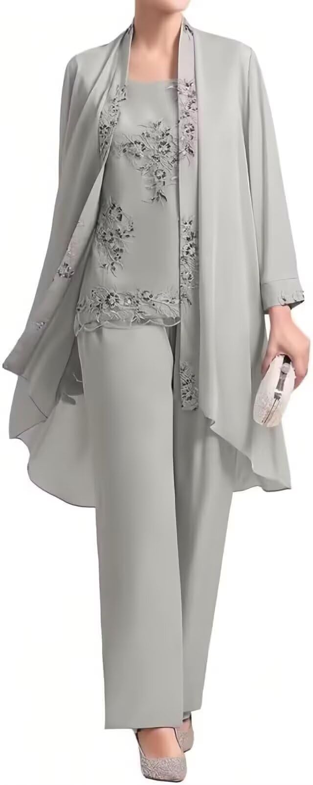 Mother of The Bride Pant Suits 3 Pieces Chiffon Pant Suits for Women Dressy Wedding Guest