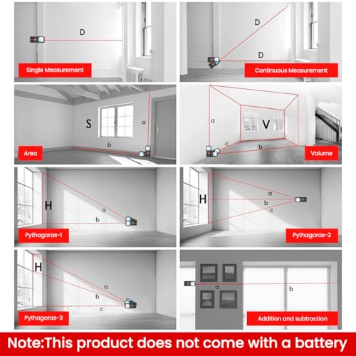 Image of Serplex 120m Laser Distance Measurer With Dual Bubble Level, LCD Backlit Display, ±3mm Accuracy, Memory Function, Area /Volume /Pythagorean Mode, IP54 Dustproof, For Construction (Battery Not Included)