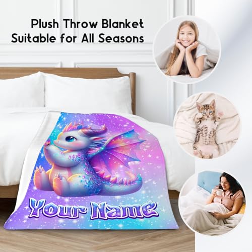 Kids Blanket for Girls Personalized Dragon Blankets Gifts - Comfy Cozy Fleece Throws for Couch, Bed & Travel 4 Sizes