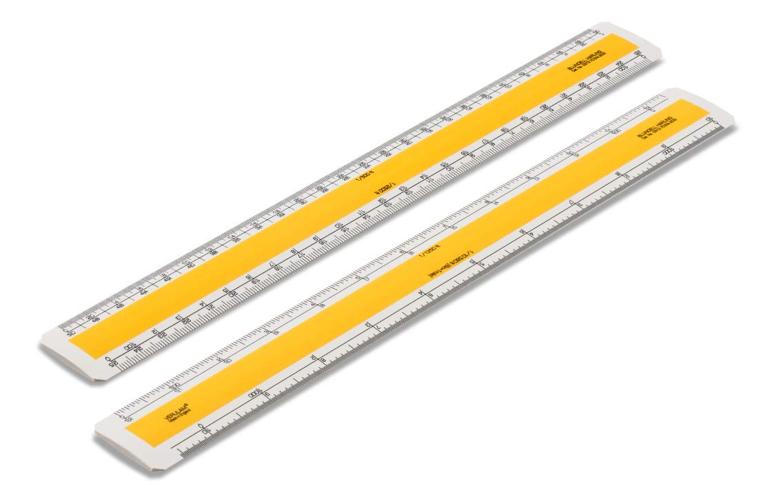 Rulex White Verulam 12" Imperial Flat Oval Scale Ruler With No.203 Scales - Side 1: 1:500 Ft & 1:2500 Ft. Side 2: 1:1250 Ft & 1:10 560 Ft (6″=1 Mile)