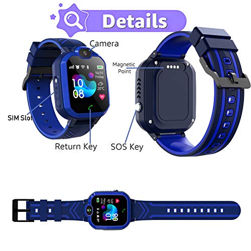 Kids Smartwatch Phone IP67 Waterproof, New Boys Girls Watch with LBS/AGPS Locator 2Way Call SOS Voice Chat Camera Alarm Clock Sport Watch Gift for 3-12 Years Old Childrens (02-2G LBS Waterproof Blue)
