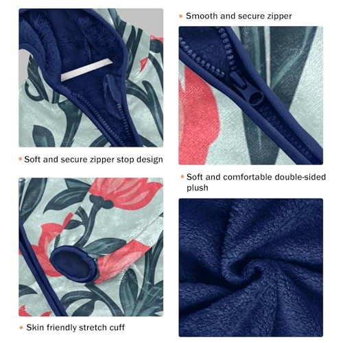 Red Flowers Girls Fleece Jacket Girls Fall Jacket Girls Zip Up Hoodie Girls Sherpa Jacket 2-10T3