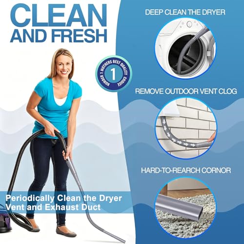 Image of 3 Pieces Dryer Vent Cleaner Kit: Vacuum Hose With Brush & Gloves Fits for Vacuums Cleaner, Refrigerator Condenser Coils, Tight Spaces Behind Appliances, Deep Cleaning Tools for Clogged Ducts-Gray