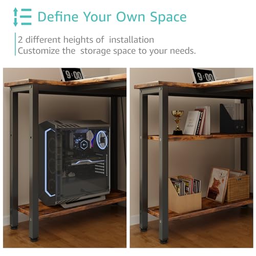 Lufeiya L Shaped Computer Desk with Drawers & Storage Shelves, 63 Inch Corner Desk with Power Outlet for Home Office Bedroom, L-Shaped Teen PC Gaming Desks with Fabric Drawer, Rustic Brown