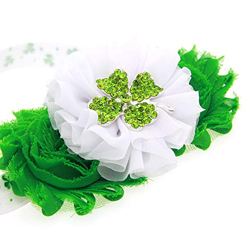 3 Pcs Baby Girls St. Patrick's Day Headbands Newborn Infant Toddlers Clover Flower Crown Bow Green Hairband Gift Christening Headbands for Baby Girls3