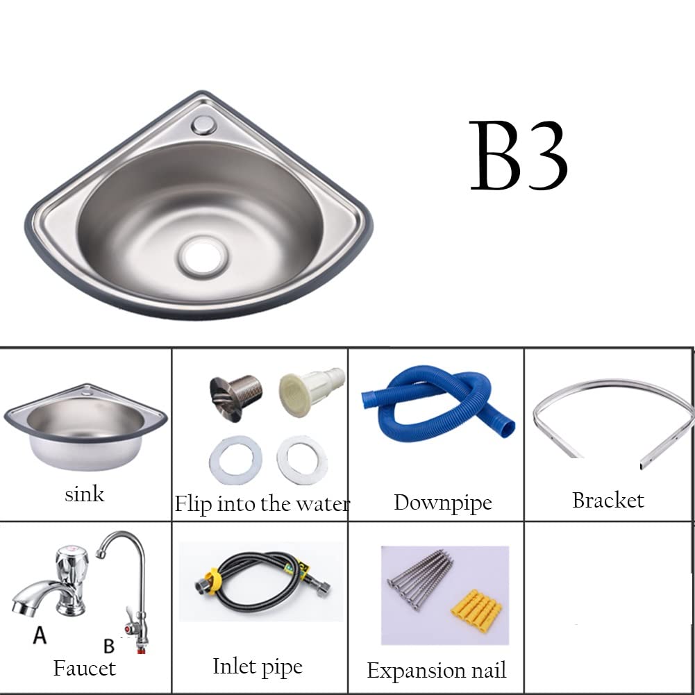 Kompakte Edelstahl-Eckspüle – Mini-Badezimmer-Waschbecken, Aufsatz-Spüle für Küche, Wohnmobil, WC, Labor, platzsparendes Design-Set #B3