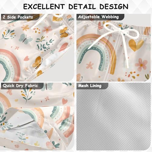 Pigsaly Boys Swim Trunks Rainbows Butterflies Leaves Boys Board Shorts Swimsuit Swimwear Summer Bathing Suit S3