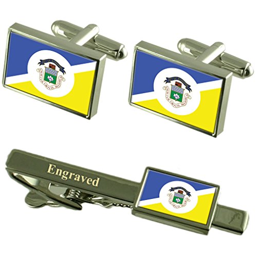 Gemelos de la bandera de Winnipeg Canadá y pasador de corbata grabado set de accesorios de traje