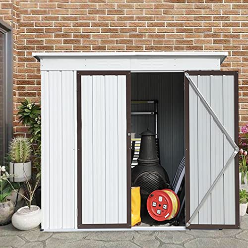 Outdoor Storage Shed, 6Ã—4Ft Metal shed, Galvanized Steel Garden shed with Lockable Double Doors, Backyard Bike shed, Tool shed for Patio Lawn Backyard Trash Cans, Coffee