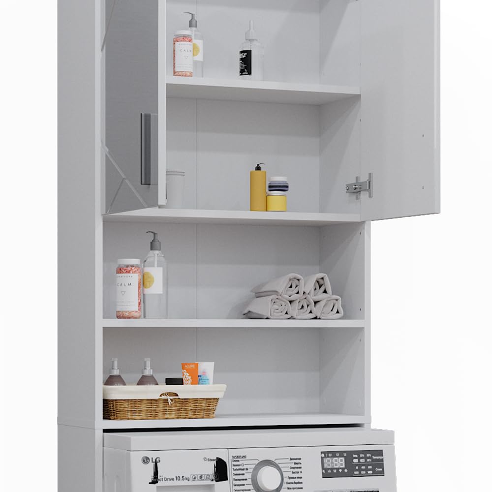 Vicco Mueble para Lavadora Irma, Blanco Alto Brillo, 64 x 190.5 cm