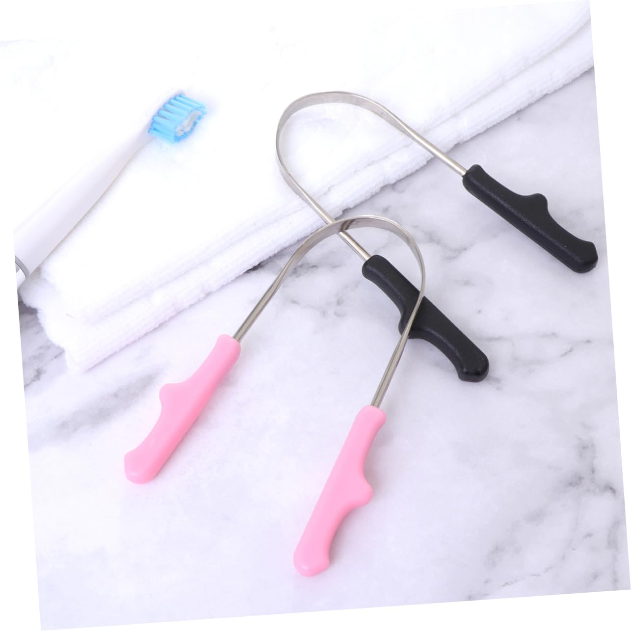 GOOHOCHY 2Pcs Stainless Steel Scraping Tool for Adults and Oral to Combat Bad Breath Black Pink