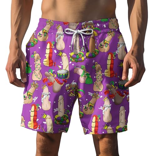 Mens Tropical Mardi Gras Bigfoot Hawaiian Shorts Funny Sasquatch Summer Swim Trunks for Men Beachwear4