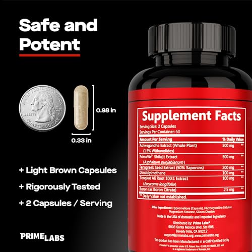 Image of Prime Labs Prime Test Pro - Testosterone Supplement for Men - Test, Vitality, & Energy Booster - with Ashwagandha, PrimaVie Shilajit Extract, & DIM - 120 Capsules