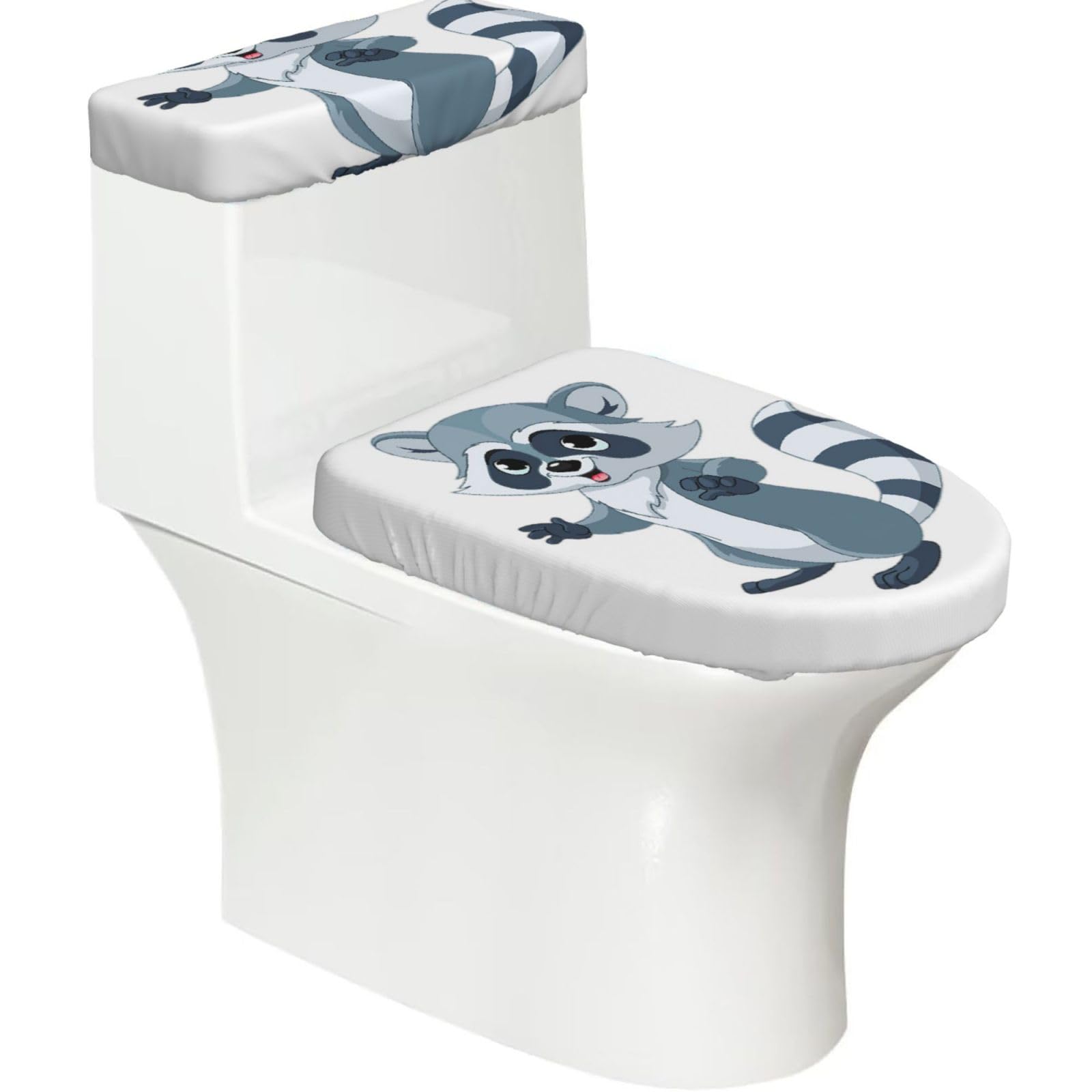 Cute Raccoon Print Bathroom Decor Toilet Lid Cover And Tank Covers, Restroom Accessories Fits Most Round