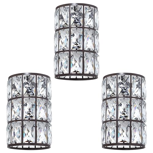 Image of 3 Pack Replacement Crystal Metal Cover Shade Pendant Ceiling Chandelier Wall Sconce Lamp Fixture Oil Rubbed Bronze Finish,1.66 inch Fitter Size,7.7 inch High*5.1 inch Diameter