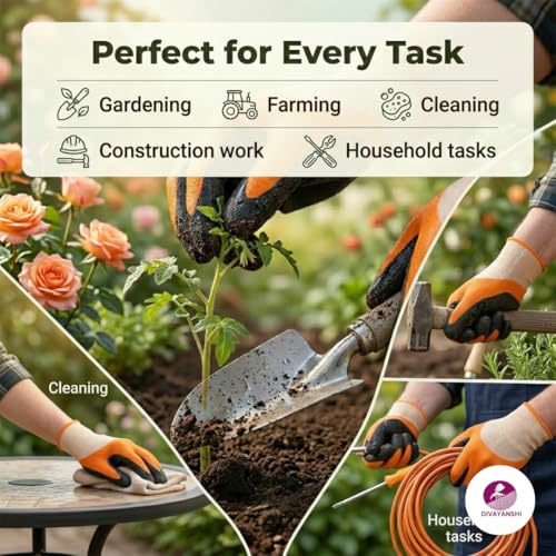 Image of DIVAYANSHI Gardening Gloves for Men & Women | Breathable, Lightweight & Flexible Grip | Anti-Slip Coated Palm | Durable Hand Protection for Planting, Weeding & Outdoor Garden Work