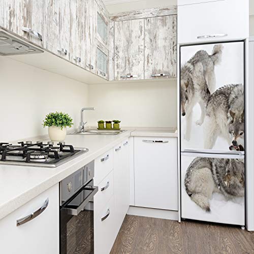 Decoración de cocina moderna con vinilo de lobos para neveras grandes 4