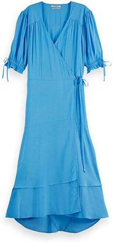 Scotch & Soda Vestido Midi Envolvente, Aqua Blue 423, 34