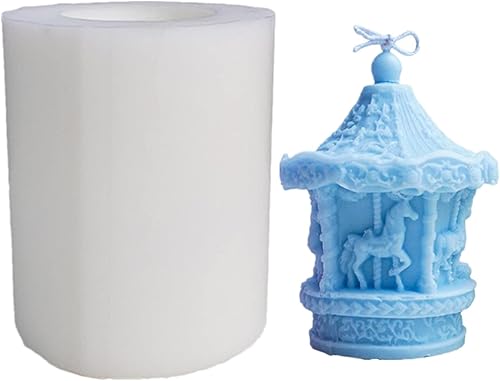 Molde de silicona para velas con forma de carrusel, molde de silicona para jabón, fondant, chocolate, molde de fundición de resina epoxi, cera de