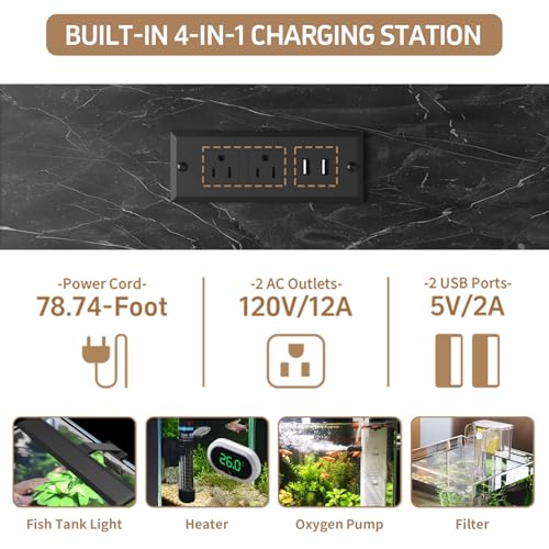 Image of Reinforced 40-50 Gallon Aquarium Stand with Power Outlet | Ultra-Stable 720LBS Capacity Metal Fish Tank Stand for Reptile /Aquatic Setups, 5-Tier Adjustable 37 inchx19 inch Steel Shelving System