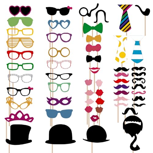 Foto Booth Props Gadget, 58 Pcs Accesorios Photocall Comunion, Manualidades Papel Foto Decoración para Cumpleaños, Navidad, Año Nuevo, Carnaval, Boda, Graduación