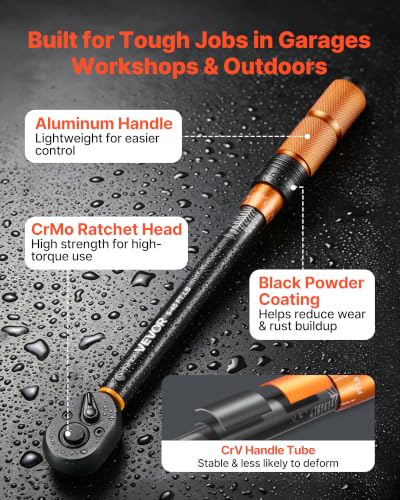 Image of VEVOR Torque Wrench Set 1 /4 inch 3 /8 inch 1 /2 inch Drive Click Torque Wrench 47-Piece, Dual Scale Readings, ±3% High Precision, with Spark Plug Sockets, Bits, Extension Bars, Storage Case, for Automotive Repair
